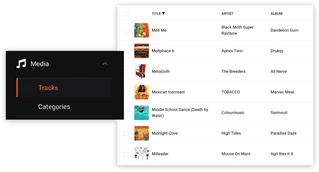 A screenshot of a station's media library in the dashboard