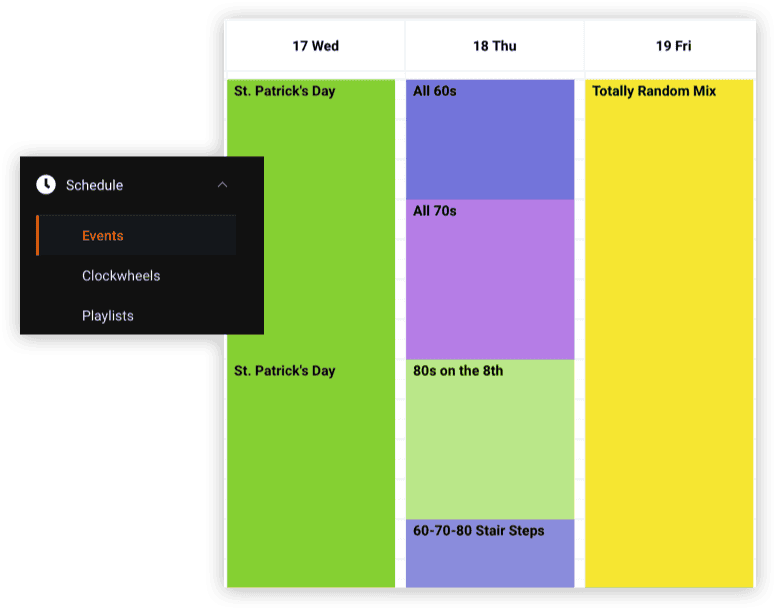 A screenshot of a station's schedule in the dashboard